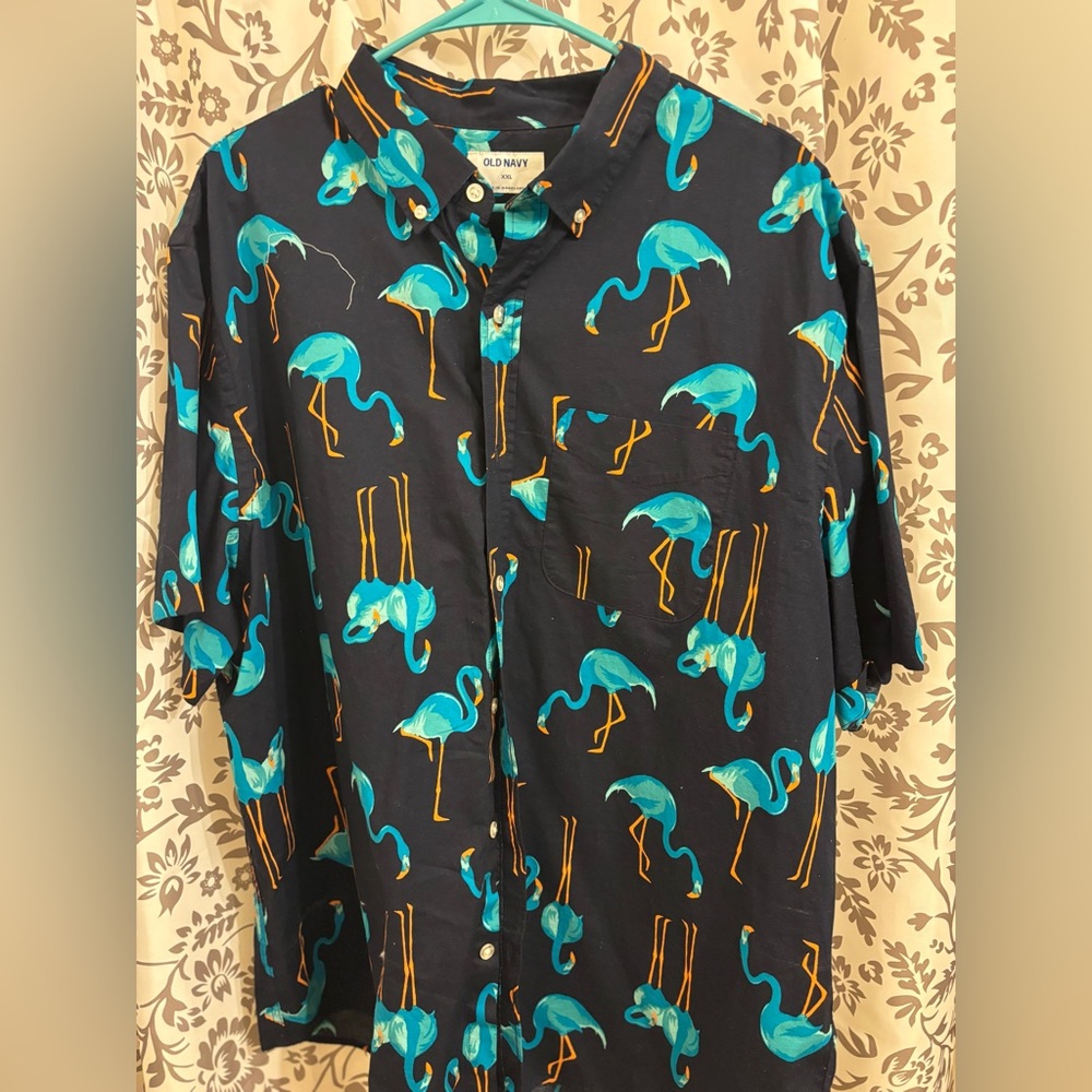 New without tags. Old Navy Men's Navy Shirt with Blue Flamingo Print